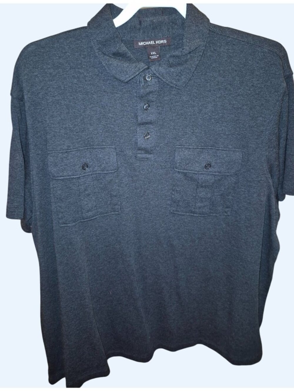Michael Kors Mens Black Polo Shirt With Button Pockets XXL Cotton Blend Short Sl